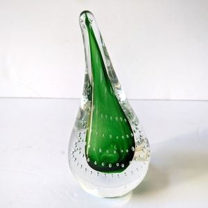 Signed Adam Jablonski art glass lead crystal modern polish teardrop Paperweight